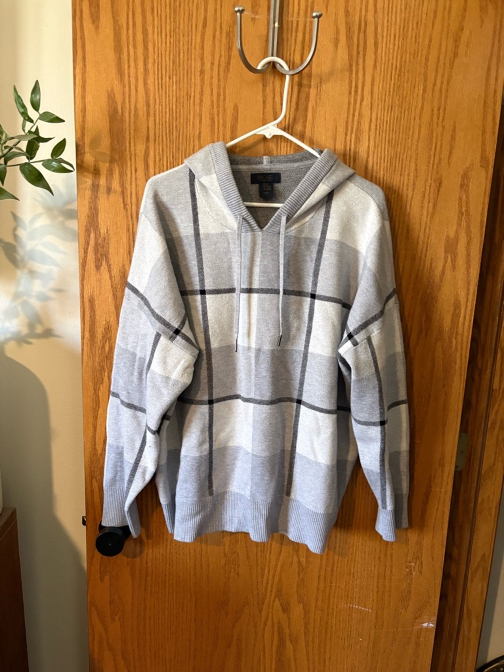 RACHEL Rachel Roy Women's Gray Plaid Crewneck Sweater